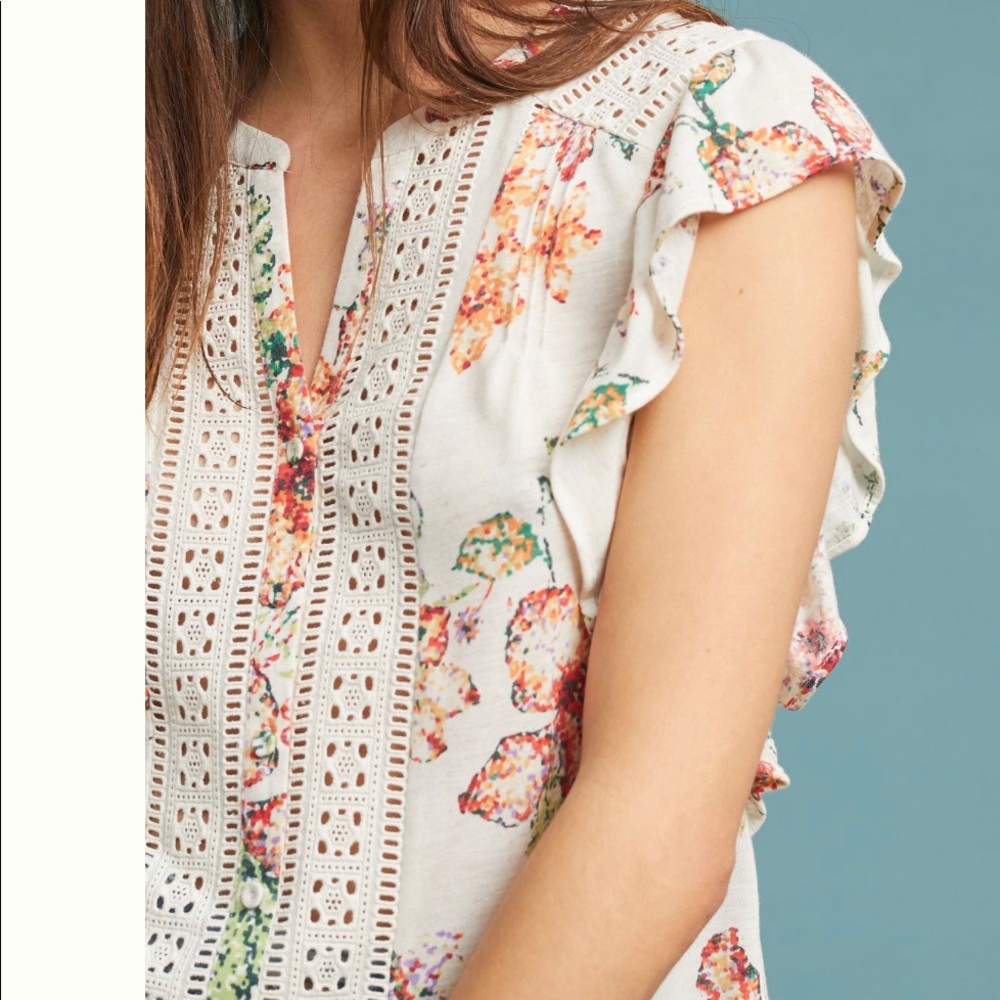 Anthropologie Maeve Kailana Flutter Sleeve Top